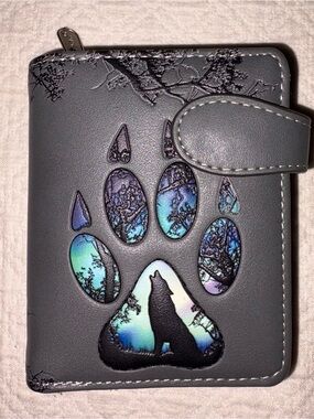 Women's Gray Wallet with Iridescent Wolf Paw Accent